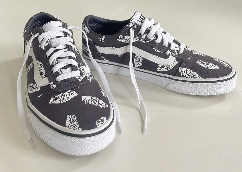 VANS EUC Off The Wall Ward Logo Shoes Mens Sz 8.5 Gray 500714 Canvas Skate Rare